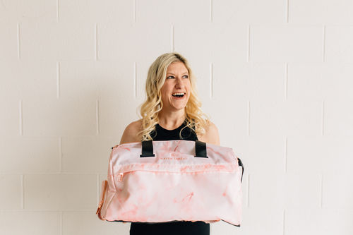 Customer photo review of On the Go Duffel - Pink Marble