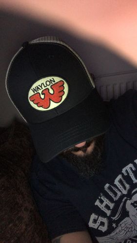 Customer photo review of Flying W Patched Waylon Jennings Trucker Hat