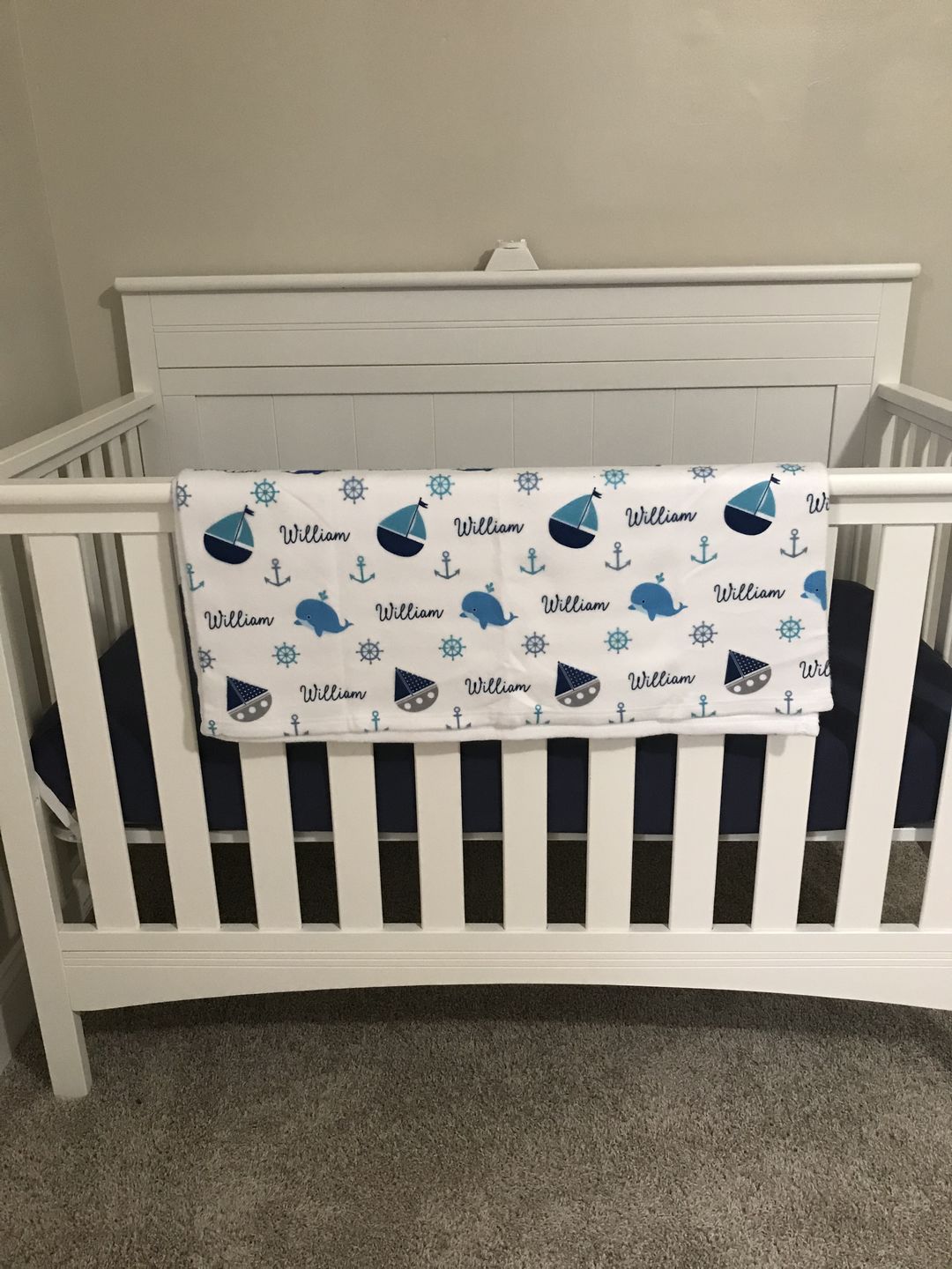 Customer photo review of Nautical Fleece Personalized Baby Boy Blanket