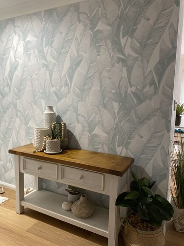 Customer photo review of Banana Leaf Palms | Seafoam Wallpaper