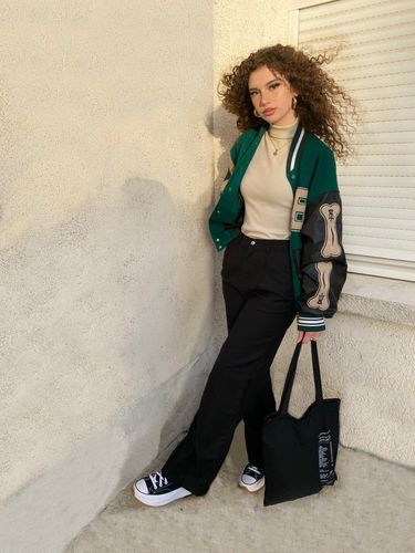 Customer photo review of "Blessed" Varsity Jacket