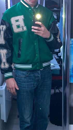 Customer photo review of "Blessed" Varsity Jacket