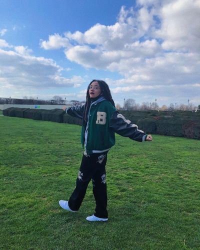 Customer photo review of "Blessed" Varsity Jacket