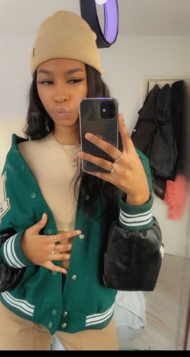 Customer photo review of "Blessed" Varsity Jacket