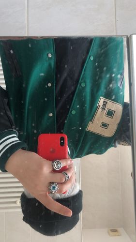 Customer photo review of "Blessed" Varsity Jacket
