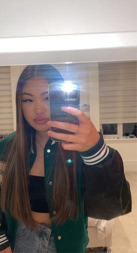 Customer photo review of "Blessed" Varsity Jacket