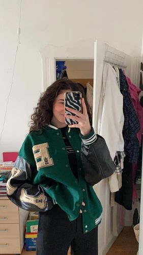 Customer photo review of "Blessed" Varsity Jacket