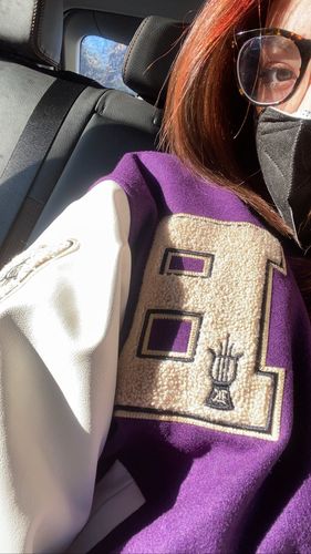 Customer photo review of "Blessed" Varsity Jacket