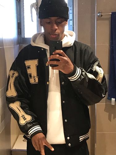 Customer photo review of "Blessed" Varsity Jacket