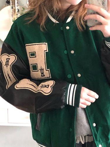 Customer photo review of "Blessed" Varsity Jacket