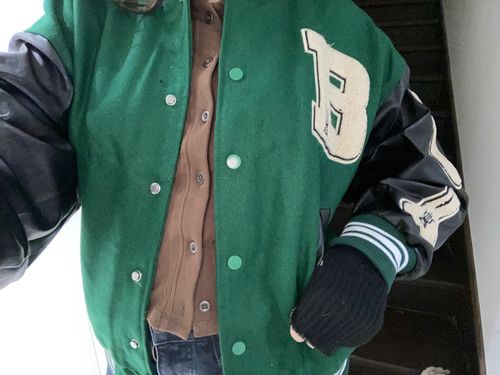 Customer photo review of "Blessed" Varsity Jacket