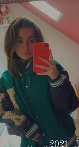 Customer photo review of "Blessed" Varsity Jacket