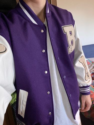 Customer photo review of "Blessed" Varsity Jacket