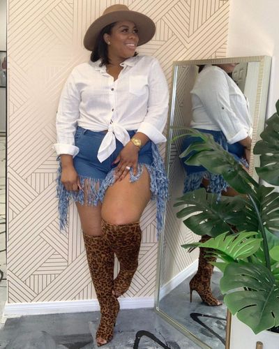 Customer photo review of Fringe Combo Denim Shorts