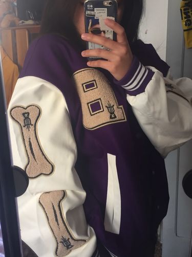 Customer photo review of "Blessed" Varsity Jacket