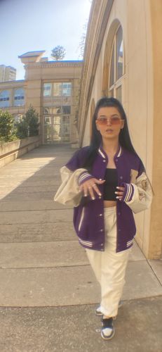 Customer photo review of "Blessed" Varsity Jacket