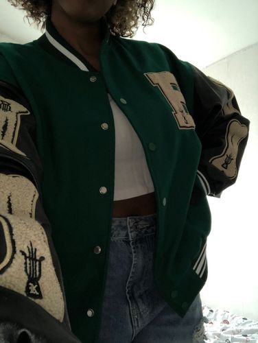 Customer photo review of "Blessed" Varsity Jacket