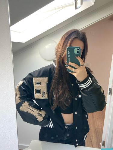 Customer photo review of "Blessed" Varsity Jacket
