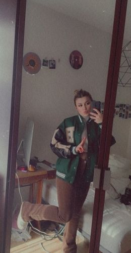 Customer photo review of "Blessed" Varsity Jacket