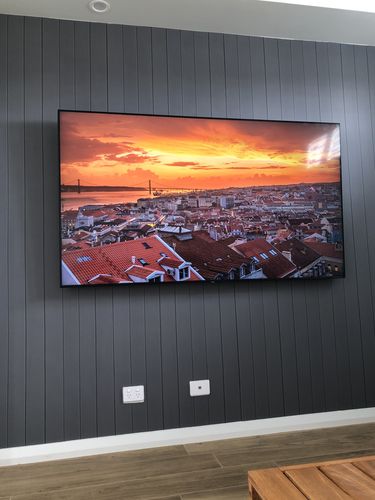 Customer photo review of Tongue & Groove Wood Panel Wallpaper | Slate