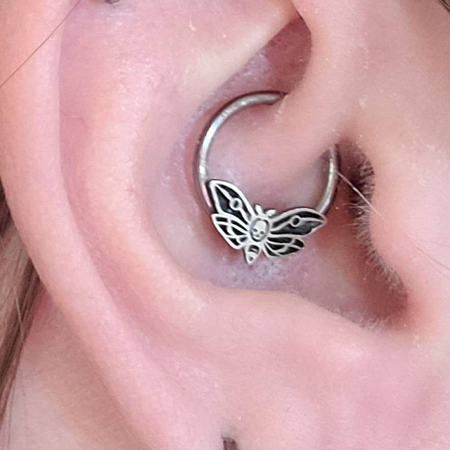 Customer photo review of 16G Death's Head Moth Captive Bead Ring
