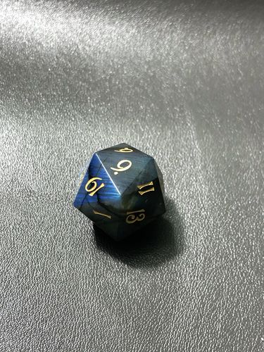 Customer photo review of URWizards Dnd Engraved labradorite D20 Dice