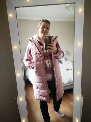 Customer photo review of Skylar Pink Longline Puffer Gilet