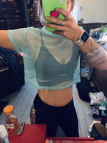Customer photo review of Cropped Net T-Shirt - Aruba Blue