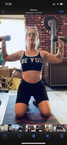 Customer photo review of Cropped Soft Graphic Side Striped Tank Top - Black