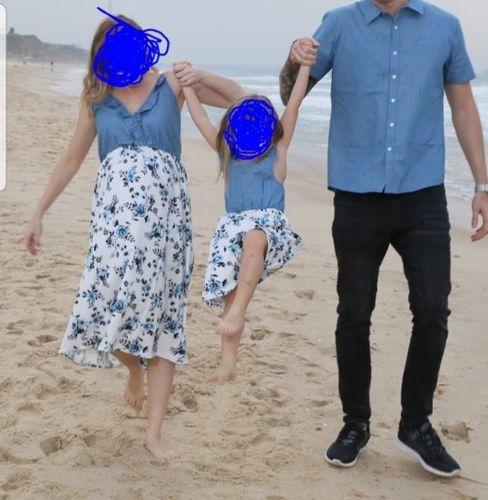 Customer photo review of Denim Patchwork Family Flowers Pattern Matching Sets in light Blue