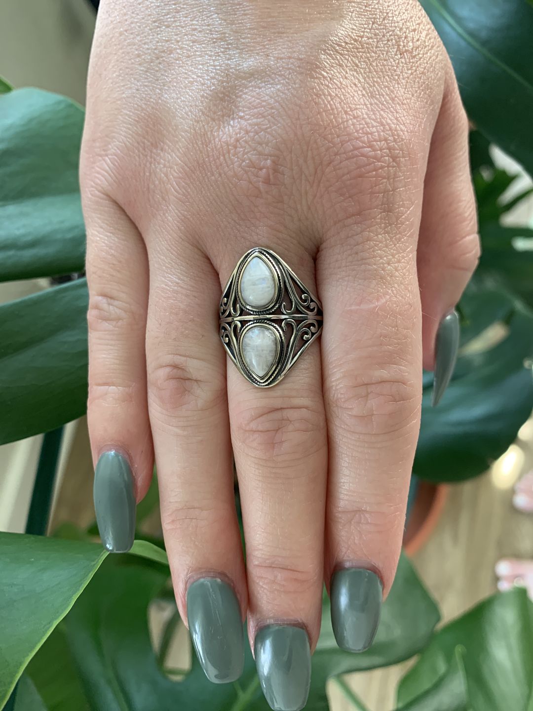 Customer photo review of Natural Rainbow Moonstone Ring