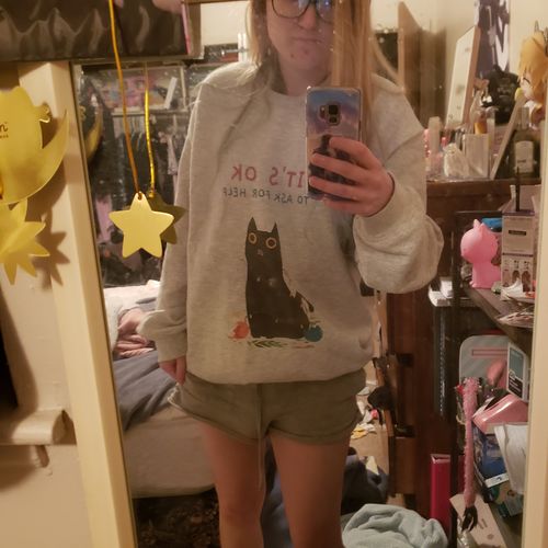 Customer photo review of It's OK To Ask For Help (Black Cat) -- Sweatshirt
