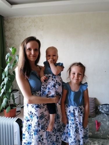 Customer photo review of Denim Patchwork Family Flowers Pattern Matching Sets in light Blue