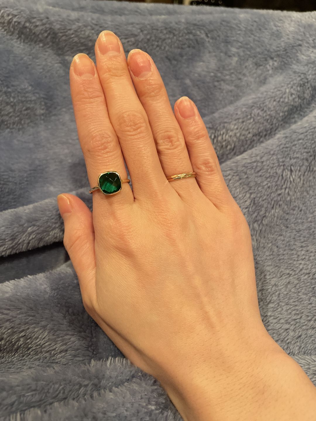 Customer photo review of Emerald Quartz Cushion Ring : May Birthstone