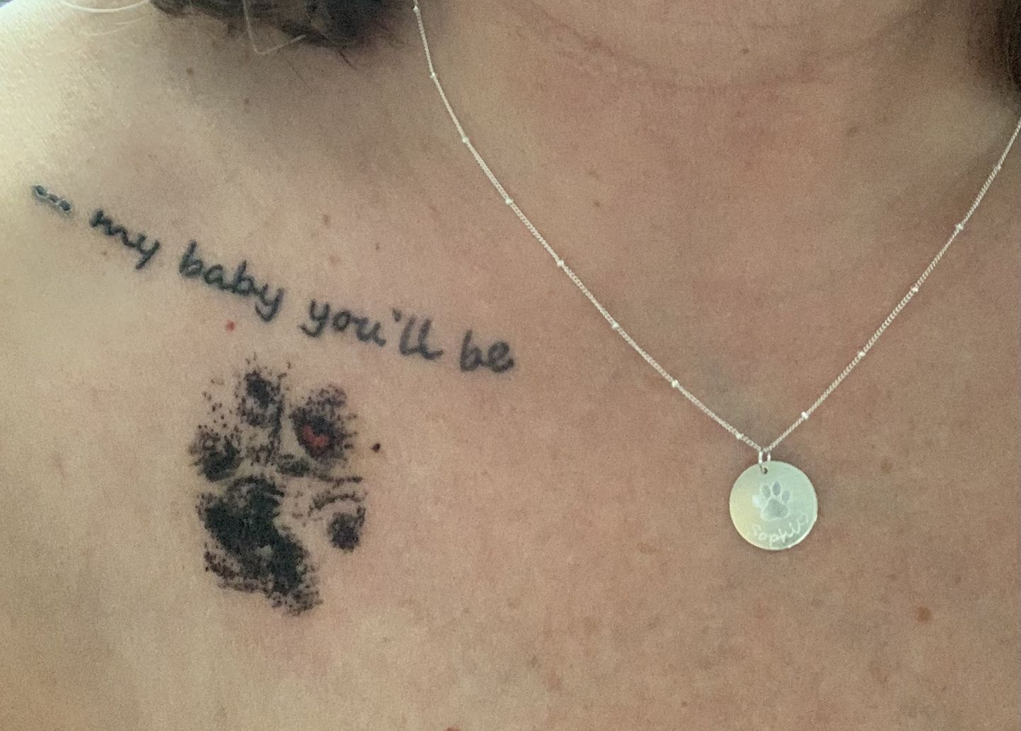 Customer photo review of Personalized Pet Paw Print Charm Necklace