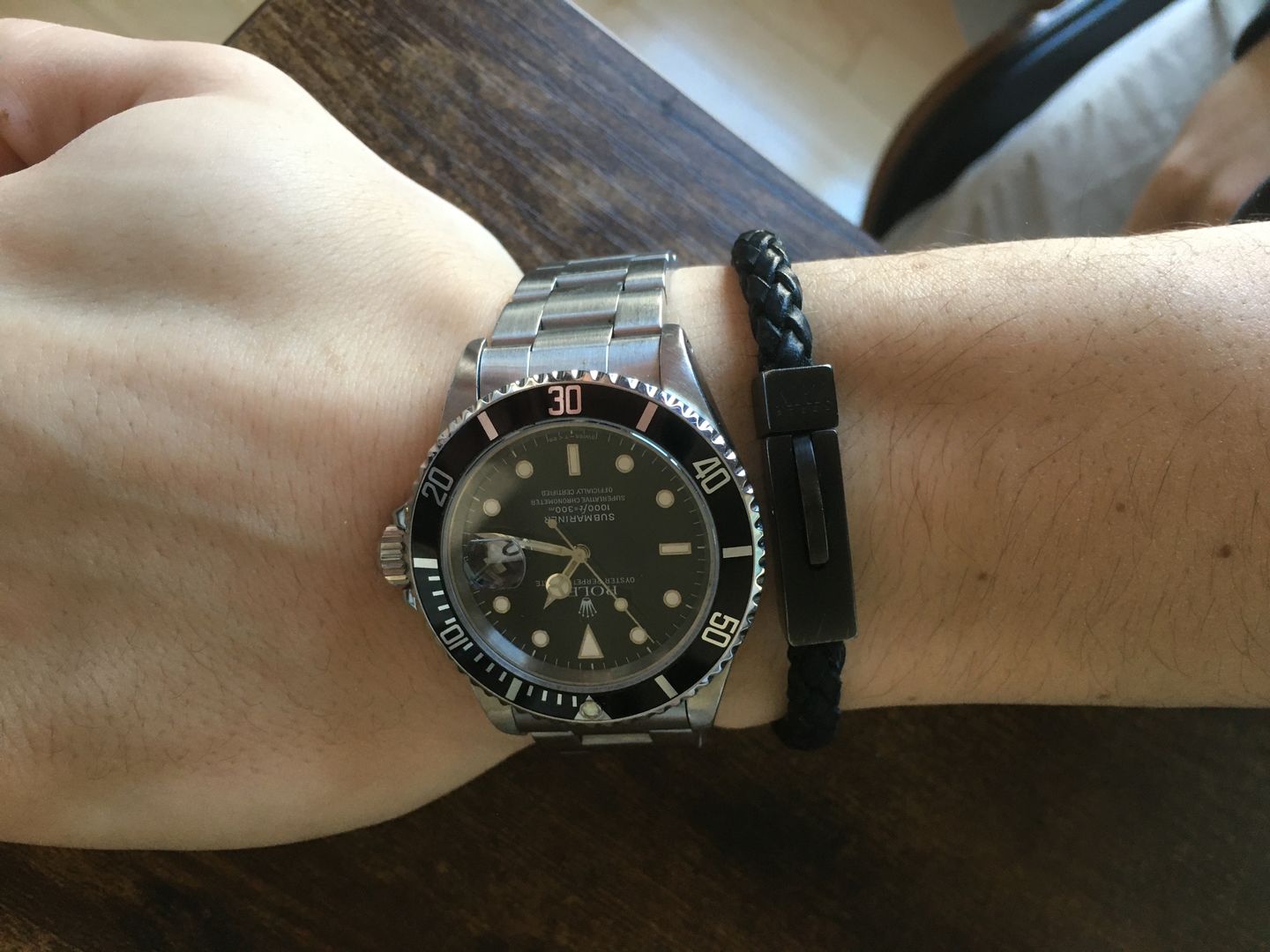 Customer photo review of 6mm Black on Black Steel Italian Leather Engravable Bracelet