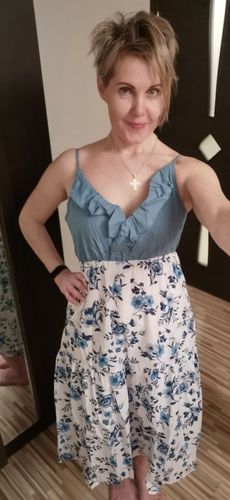 Customer photo review of Denim Patchwork Family Flowers Pattern Matching Sets in light Blue