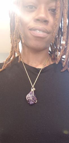 Customer photo review of Raw Amethyst/Rose Quartz Necklace