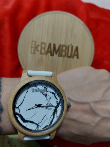 Customer photo review of Marble White Bamboo Watch