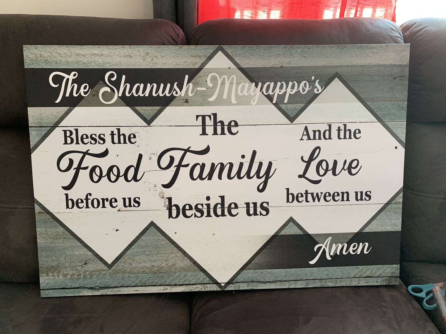 Customer photo review of Personalized "Bless The Food Family Love" Premium Canvas