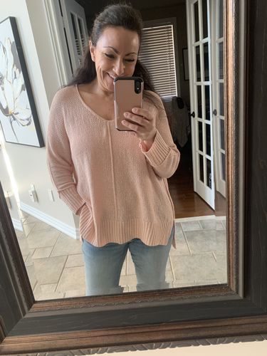 Customer photo review of My Cozy Spring Sweater (Soft Pink)