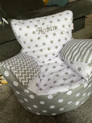 Customer photo review of Personalised Grey Patchwork Bean Bag Chair