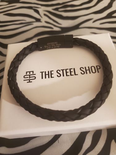Customer photo review of 6mm Black on Black Steel Italian Leather Engravable Bracelet
