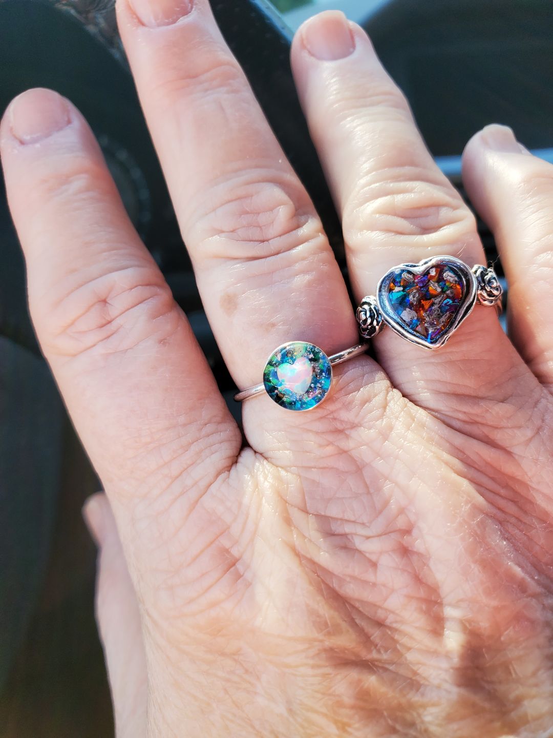 Customer photo review of Opal Heart Ring with Cremation Ashes