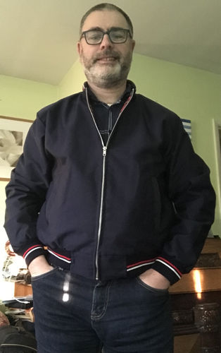 Customer photo review of Mens Monkey Jacket with Tartan Lining - Navy