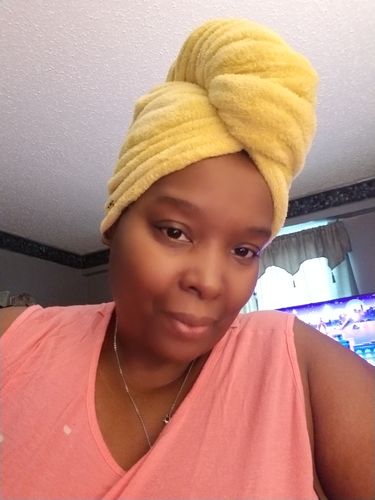 Customer photo review of Microfiber Turban Locs Towel (2 Colors)