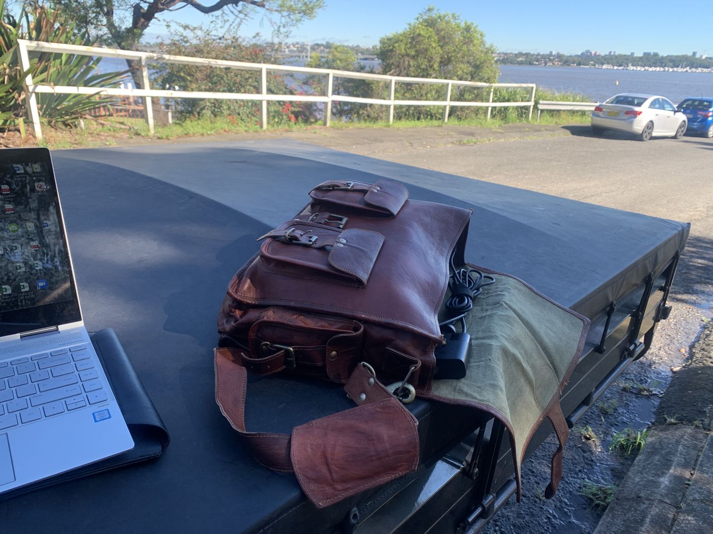 Customer photo review of Top Grain Leather Briefcase Bag