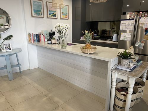 Customer photo review of Tongue & Groove Wood Panel Wallpaper | Light Grey