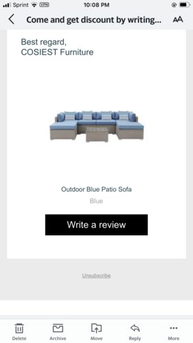 Customer photo review of Outdoor Blue Patio Sofa