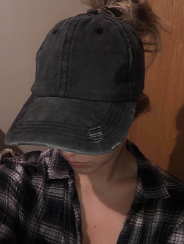 Customer photo review of Distressed Ponytail Summer Cap